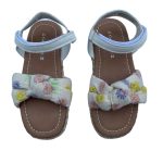 Creamy sandal with flower designs and brown sole