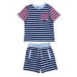 2 Piece set of multicolor stripe short sleeve top with pocket and a matching short