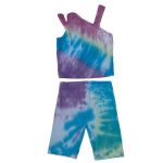 Sloping shoulder sleeveless crop tops elastic drawstring shorts 2Pcs Set