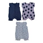 Pack of 3 multicolor romper with dot and flower designs (0-3 Months)