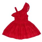Red broderie asymmetric shoulder strap dress (5-6 Years)