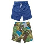 2 Pack of navy blue short and a multicolor leave design short