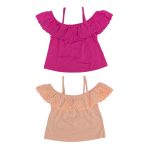 Pack of pink & a shade of orange sleeveless top (7-8 Years)