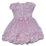 Pink short sleeve flare dress with flower designs (3-4 Years)
