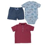 3 Piece set of red short sleeve top, gray short and pindown