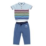 Creamy stripe short sleeve top and a shade of navy blue trouser