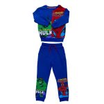 2 piece set of blue long sleeve top with marvel characters design and a matching jogger