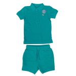 Green short sleeve top and a matching short with dinosaur design (12-18 Months)
