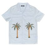 White casual shirt with buttons and tree designs