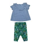 2 Piece set of blue stripe top and green leggings with flower design (Carters)