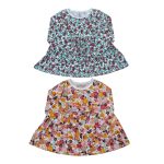 2 Pack of multicolor longsleeve pleated dress with flower designs