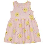 Pink Smiley Sun Print Sleeveless Dress
