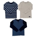 Navy striped waffle long sleeve tops 3 pack