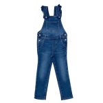 Girls denim overalls, washed big bib flap pockets soft stretchy