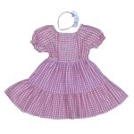 Checkered Tiered Dress with Square Neck and Puff Sleeves