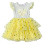 Little Lass Toddler Girl Luxurious Yellow Tulle Flutter Sleeve Foil Dress