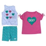 DKNY Kid girls' pants glitter set – 3 piece t-shirt, tank top, and short