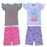 Girls cotton T-shirt & shorts set with teddy bear print