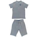 Stone zip up polo top and shorts outfit