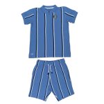 Blue vertical stripe quarter zip polo 100% cotton set