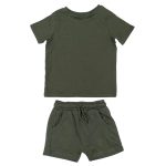 2 Piece summer boys Army green T-shirt shorts set outfit set