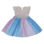 Crew neck tulle detail baby girl multicolor dress