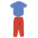 Baby boys animal print woven shirt and pant set