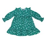 Green spring floral ruffle dress