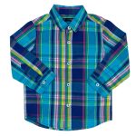 Turquoise blue check long sleeve shirt