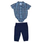 Gray check bodysuit & cord trousers