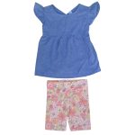 2-Piece Chambray Top & Floral Bike Shorts