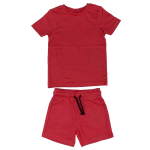 Red T-shirt and shorts outfit