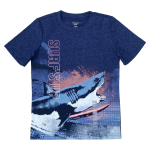 Navy blue short-sleeve tee shark surf's up graphic